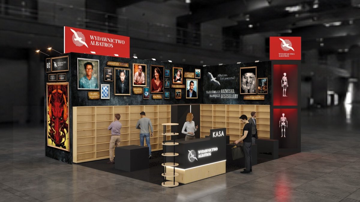 The larger Albatros book fair stand designed as a portrait gallery