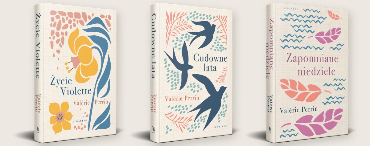 Three original gift edition book cover designs for Valérie Perrin, in ivory cloth-like binding and soft decorative graphics