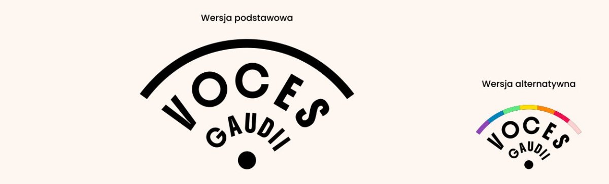 Actual approved Voces Gaudii primary arched wordmark and alternate version extracted from the designer's brand board