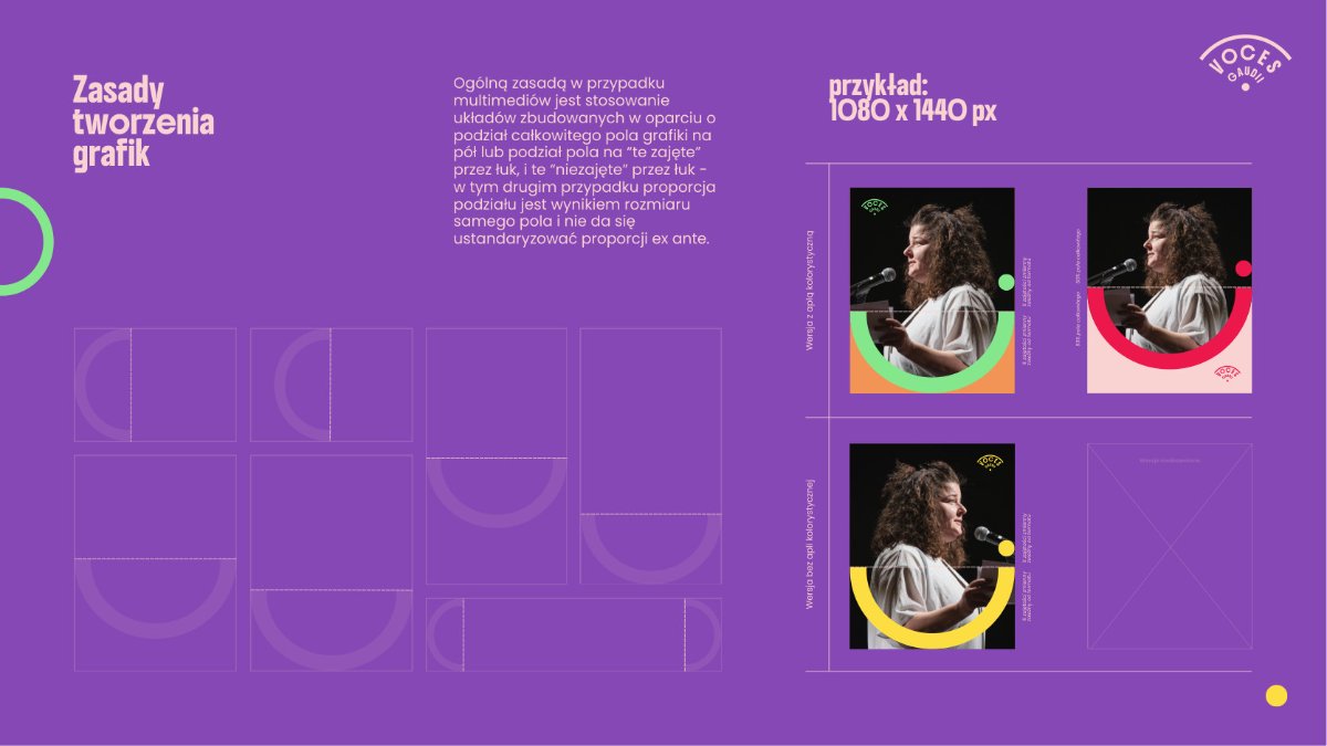 Original Voces Gaudii brandbook specification of graphic composition, logo placement and layouts